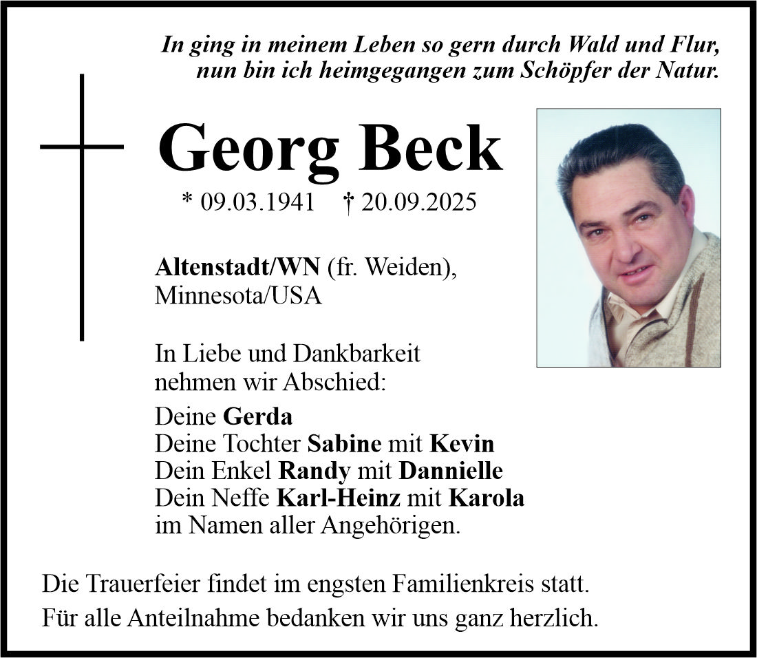 Traueranzeige Georg Beck, Altenstadt/WN