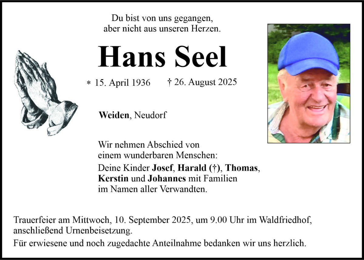 Traueranzeige Hans Seel, Weiden