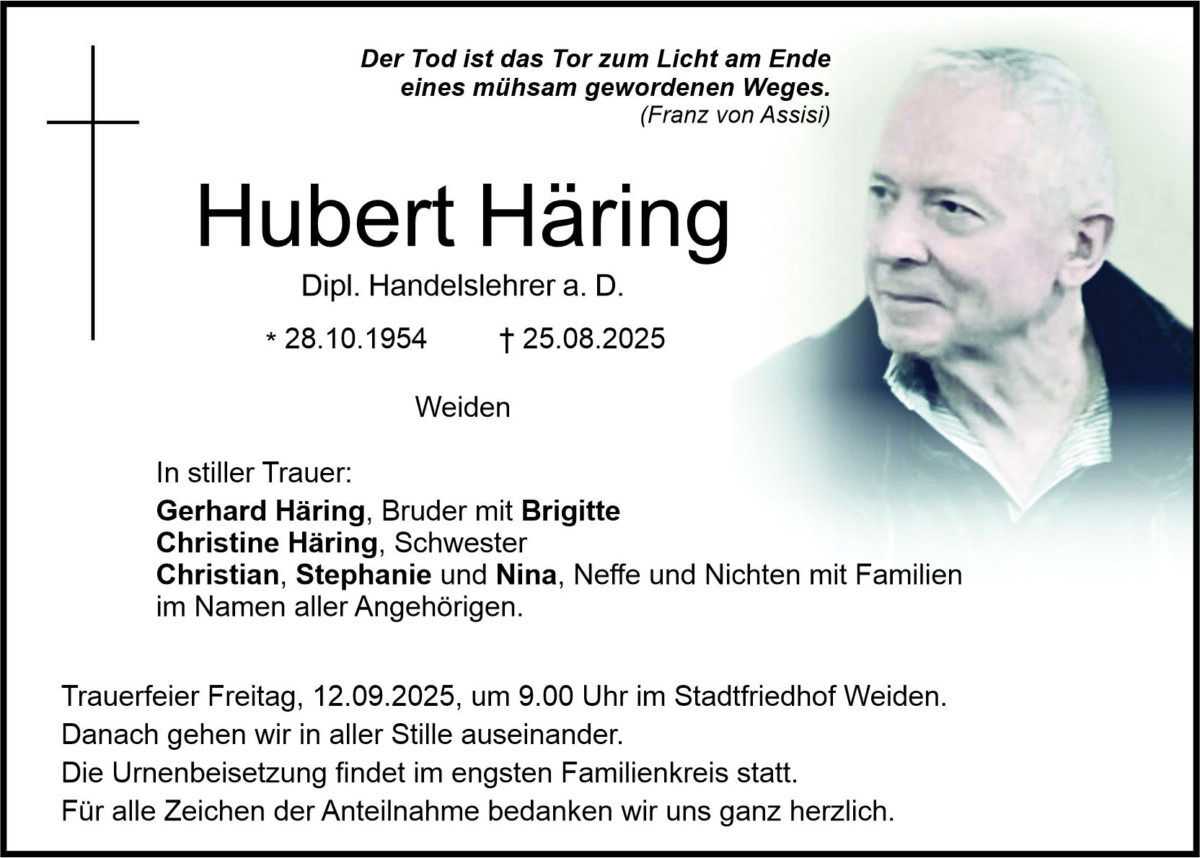 Traueranzeige Hubert Häring, Weiden