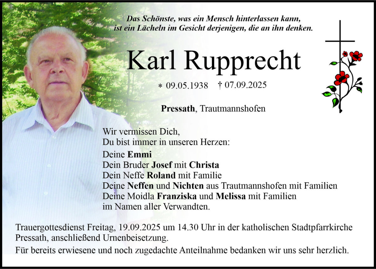Traueranzeige Karl Rupprecht, Pressath