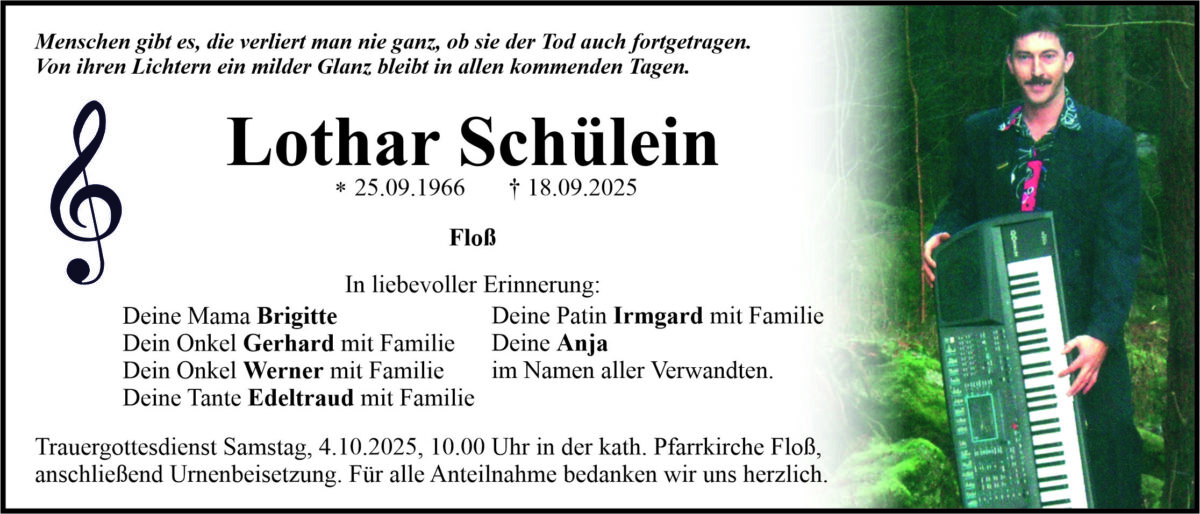 Traueranzeige Lothar Schülein, Floß