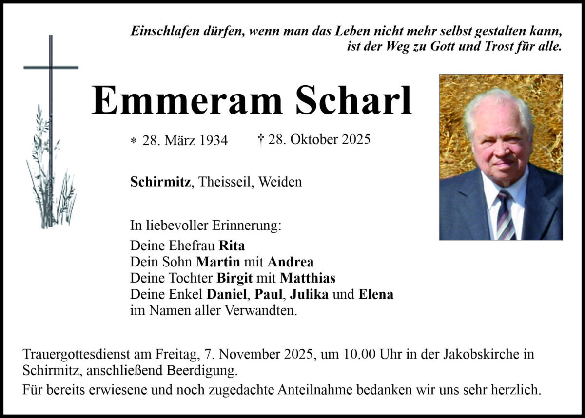 Traueranzeige Emmeram Scharl, Schirmitz