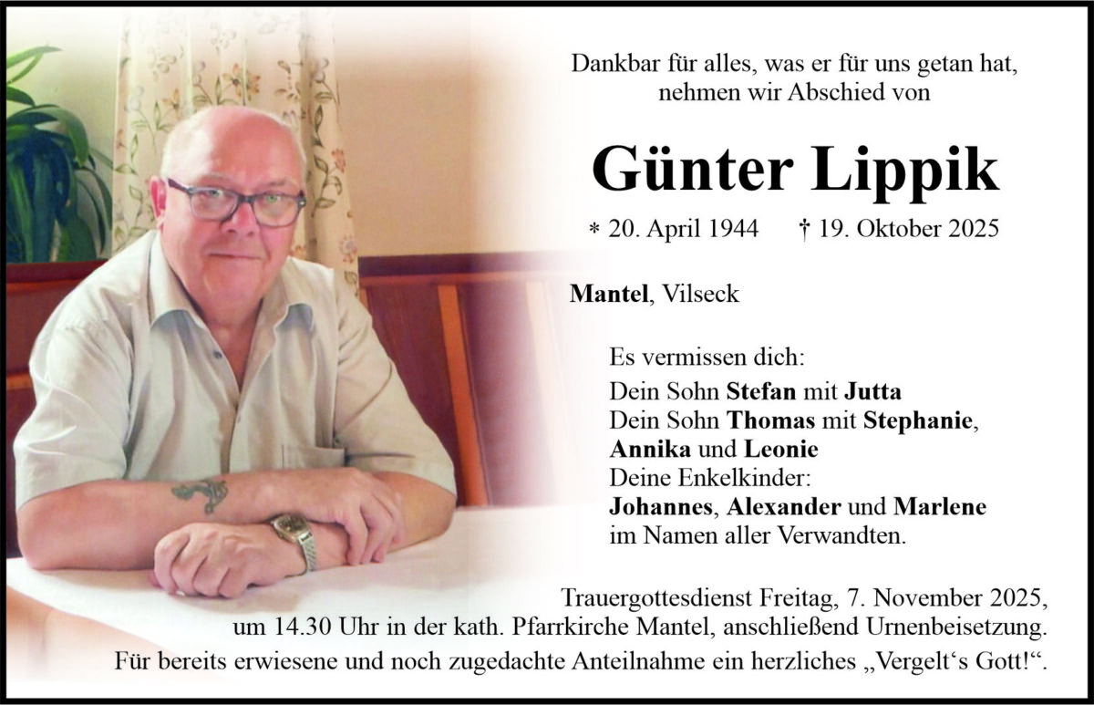 Traueranzeige Günter Lippik, Mantel