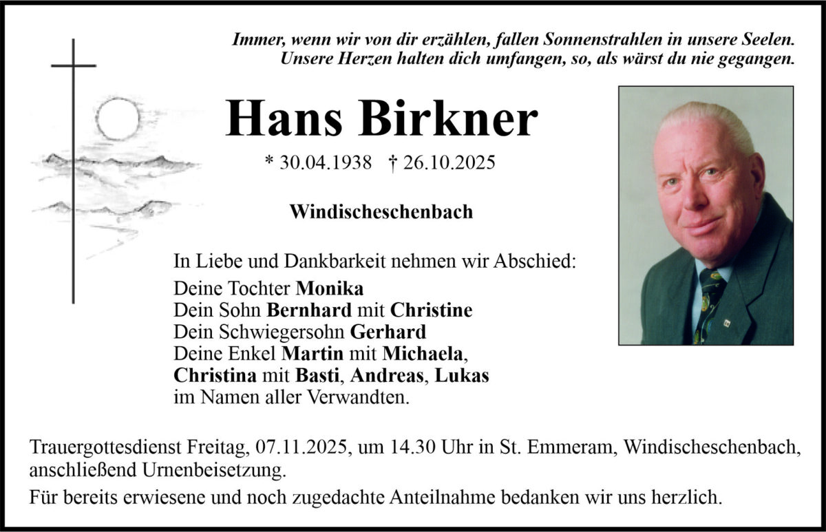 Traueranzeige Hans Birkner, Windischeschenbach