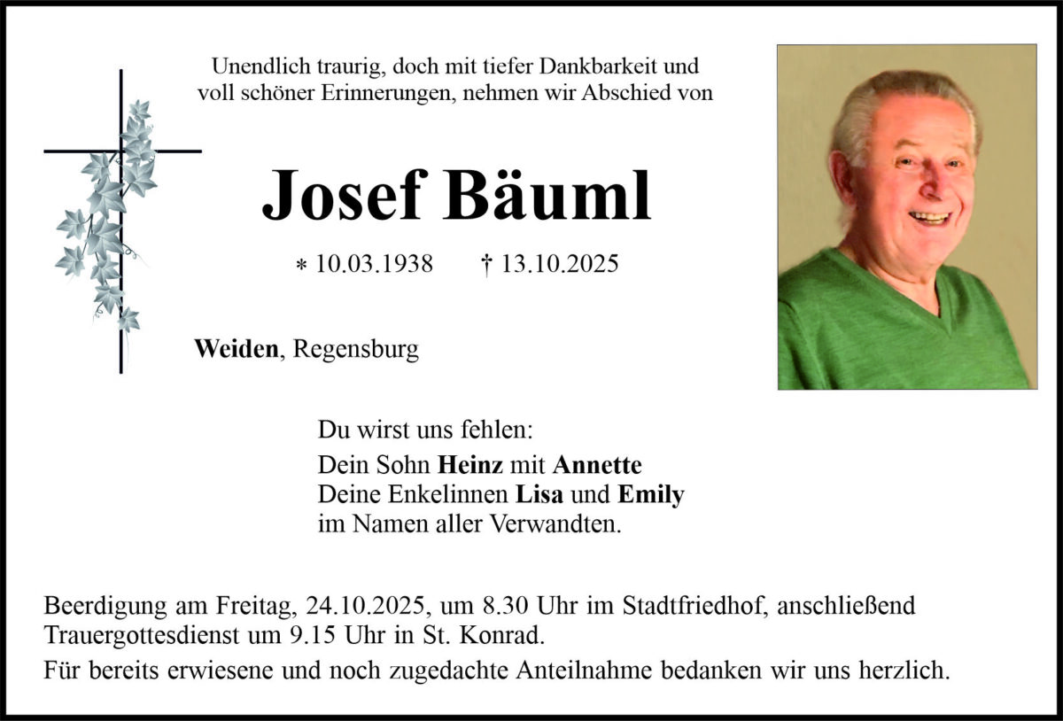Traueranzeige Josef Bäuml, Weiden