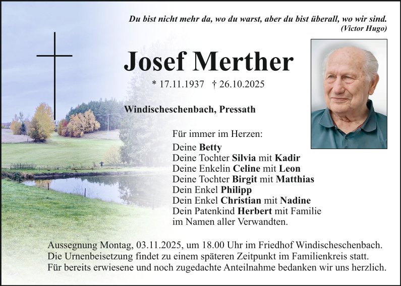 Traueranzeige Josef Merther, Windischeschenbach