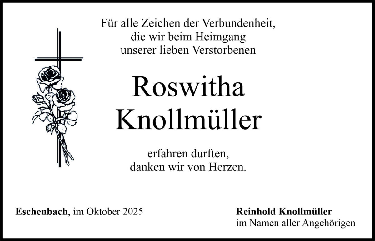Traueranzeige Roswitha Knollmüller, Eschenbach