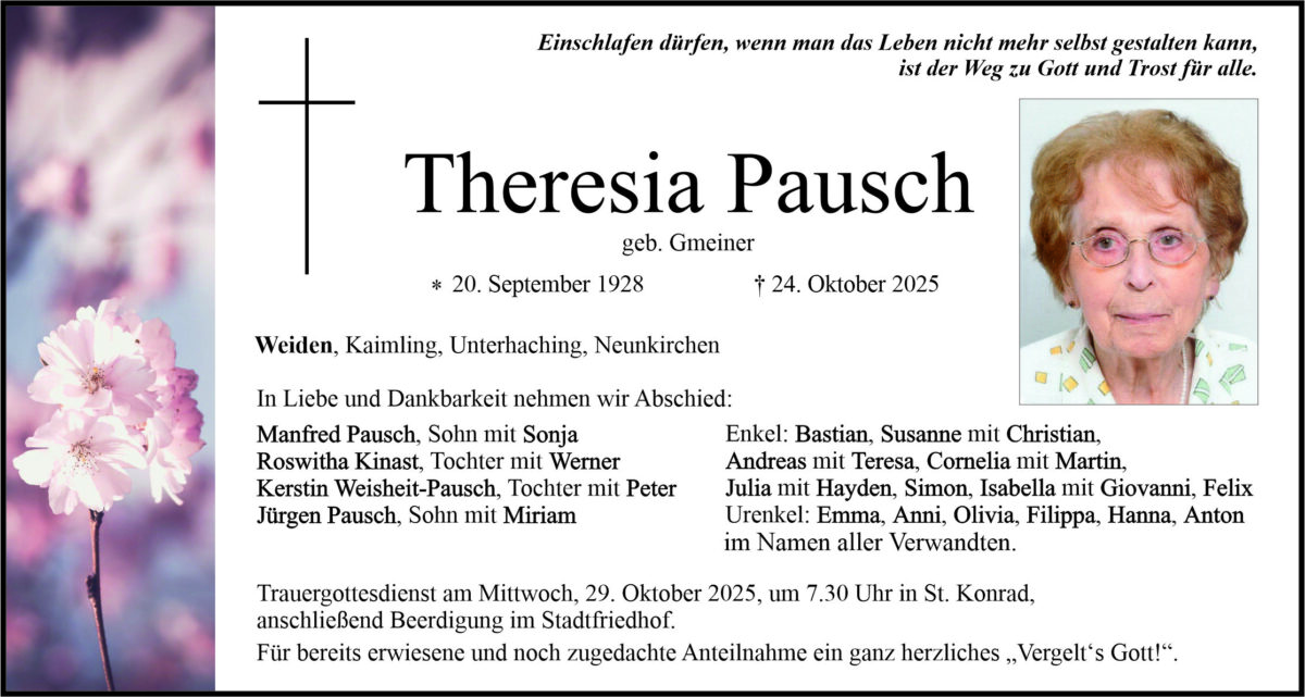 Traueranzeige Theresia Pausch, Weiden