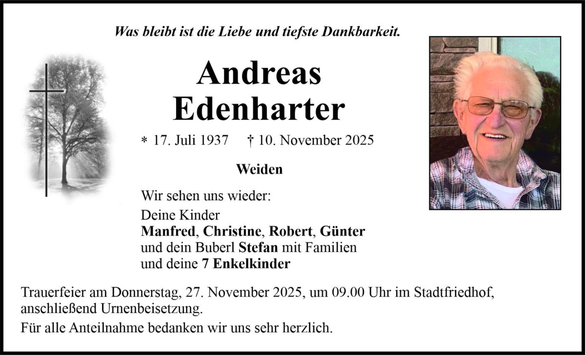 Traueranzeige Andreas Edenharter, Weiden