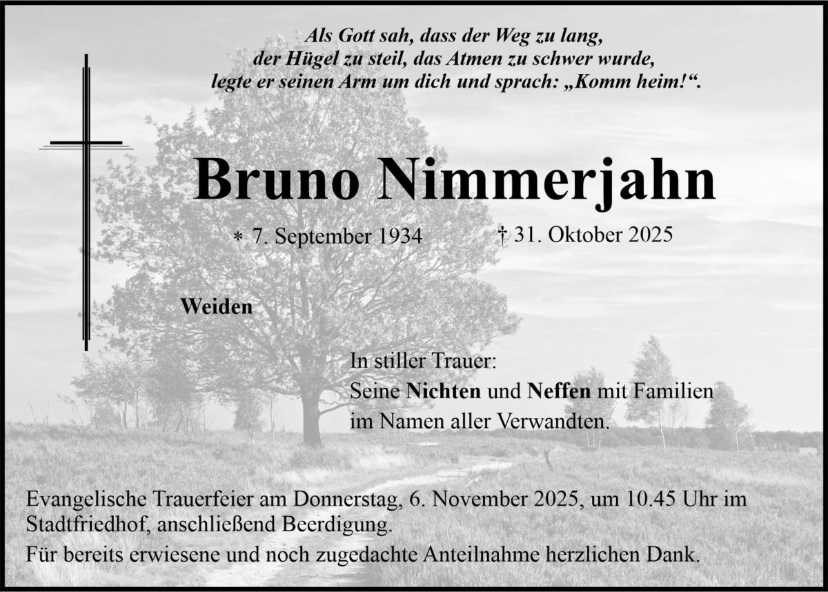 Traueranzeige Bruno Nimmerjahn, Weiden