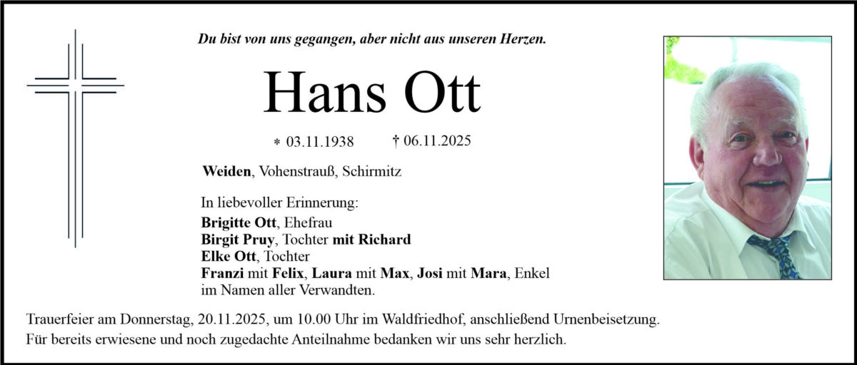 Traueranzeige Hans Ott, Weiden