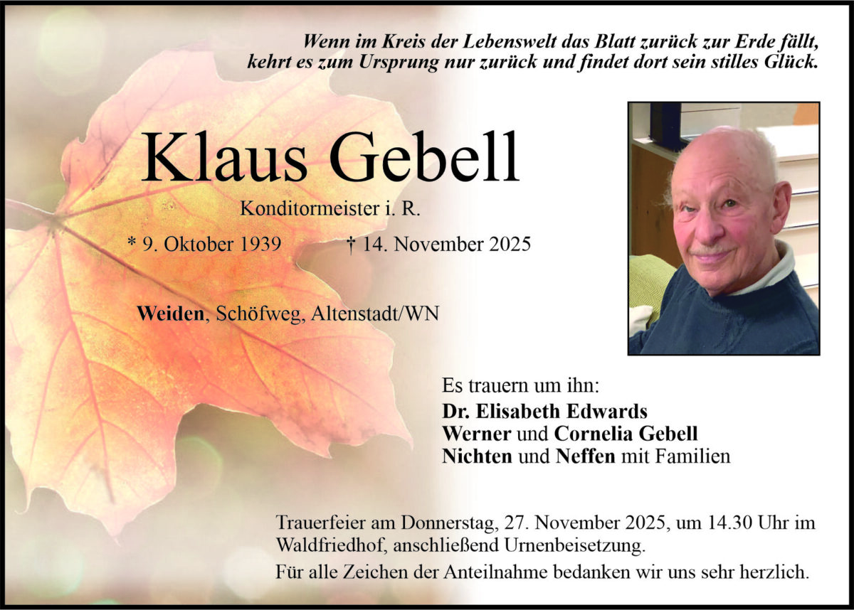 Traueranzeige Klaus Gebell, Weiden