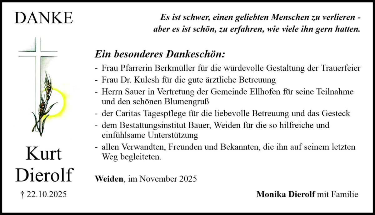 Traueranzeige Kurt Dierolf, Weiden