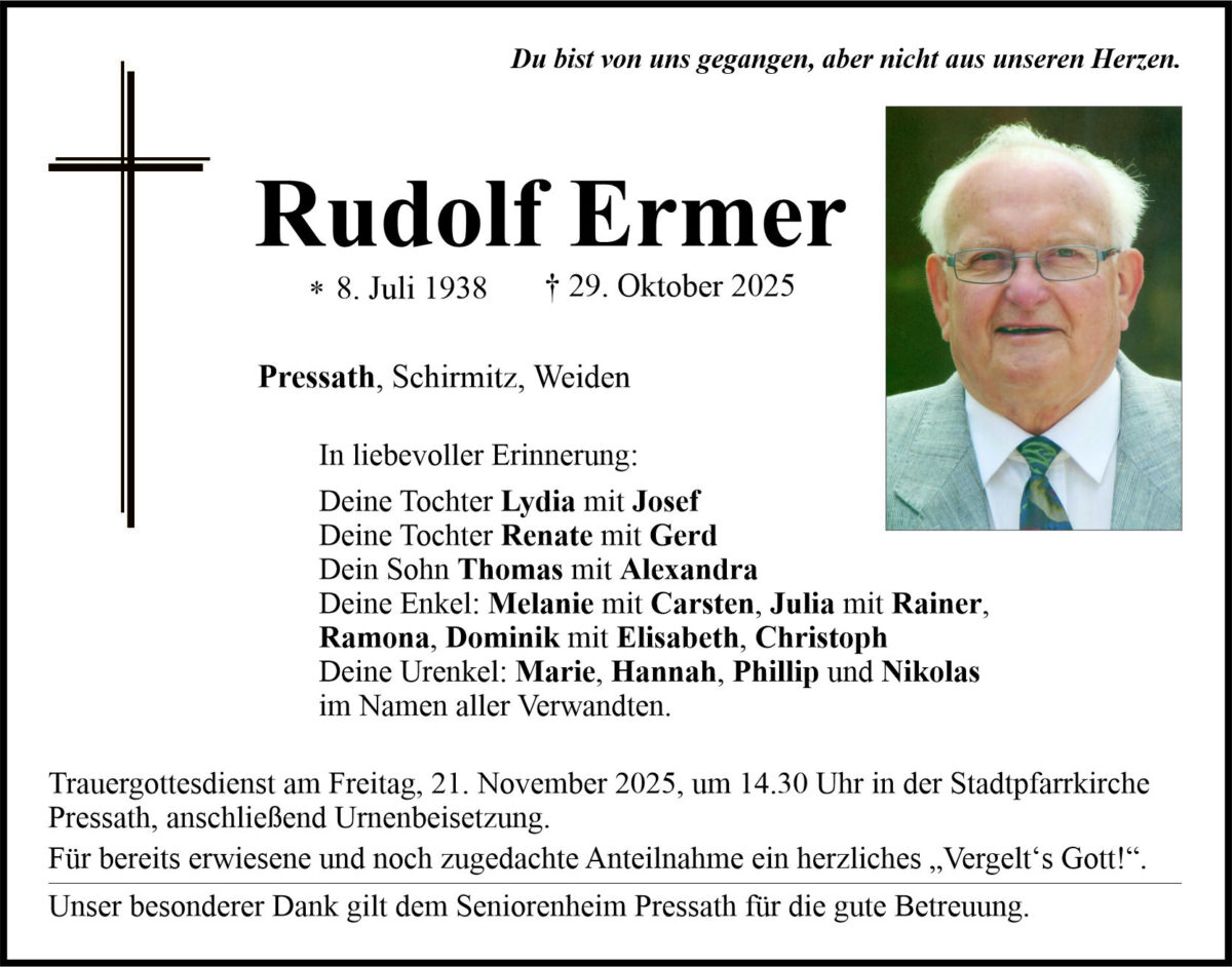 Traueranzeige Rudolf Ermer, Pressath