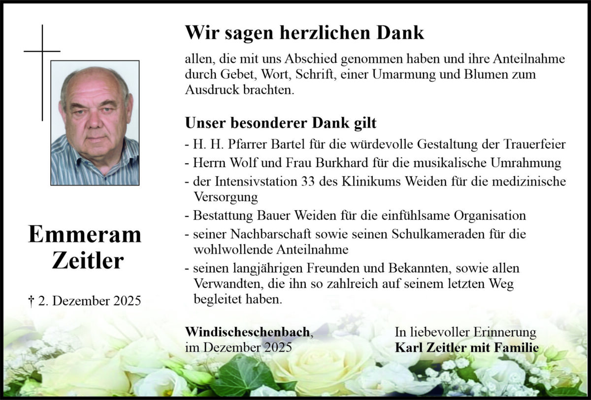 Danksagung Emmeram Zeitler, Windischeschenbach