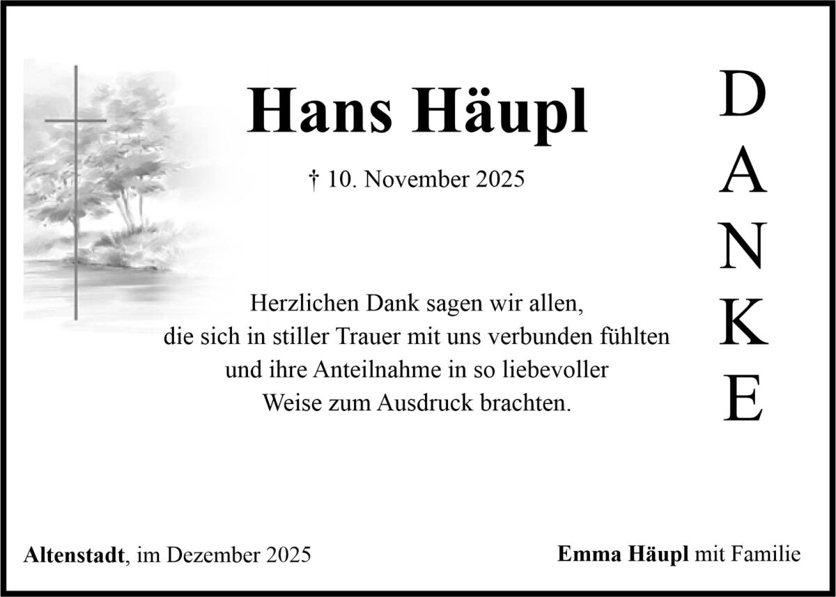 Danksagung Hans Häupl, Altenstadt/WN
