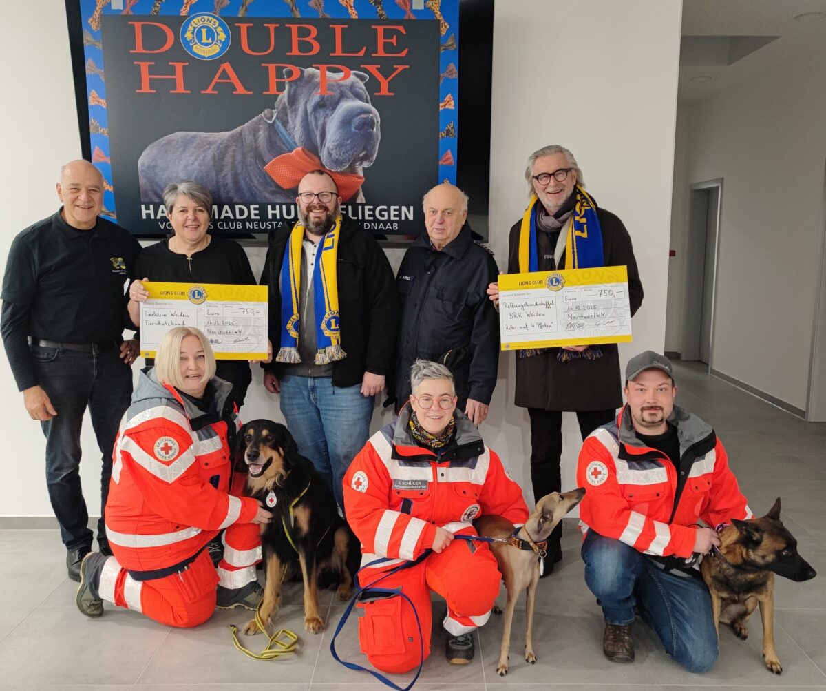 BRK-Rettungshundestaffel und Tierheim Weiden freuen sich über Spende des Lionsclubs Neustadt/WN