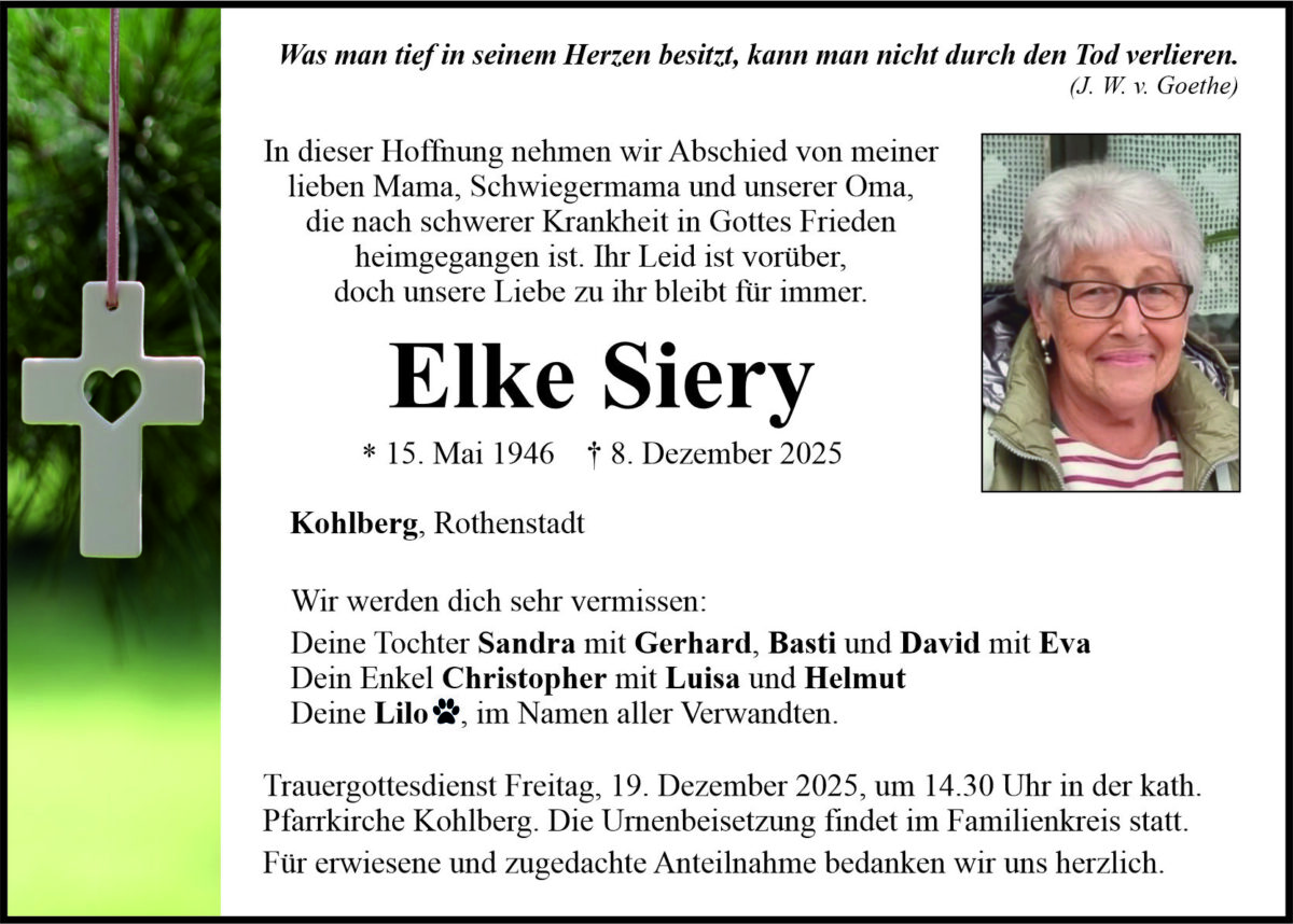 Traueranzeige Elke Siery, Kohlberg