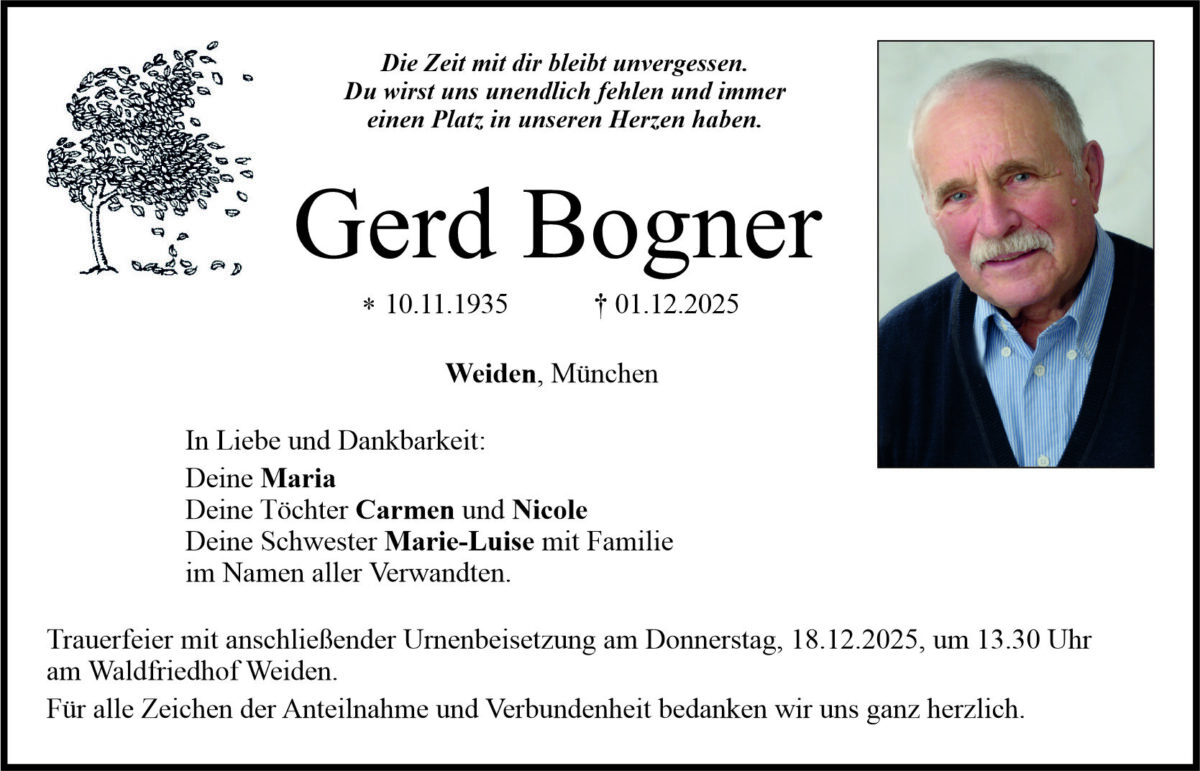 Traueranzeige Gerd Bogner, Weiden