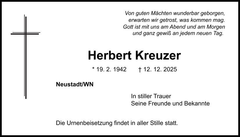 Traueranzeige Herbert Kreuzer, Neustadt/WN