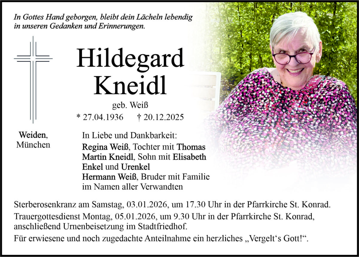 Traueranzeige Hildegard Kneidl, Weiden
