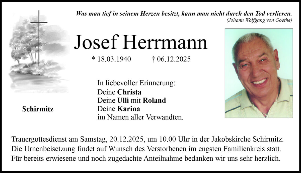 Traueranzeige Josef Herrmann, Schirmitz