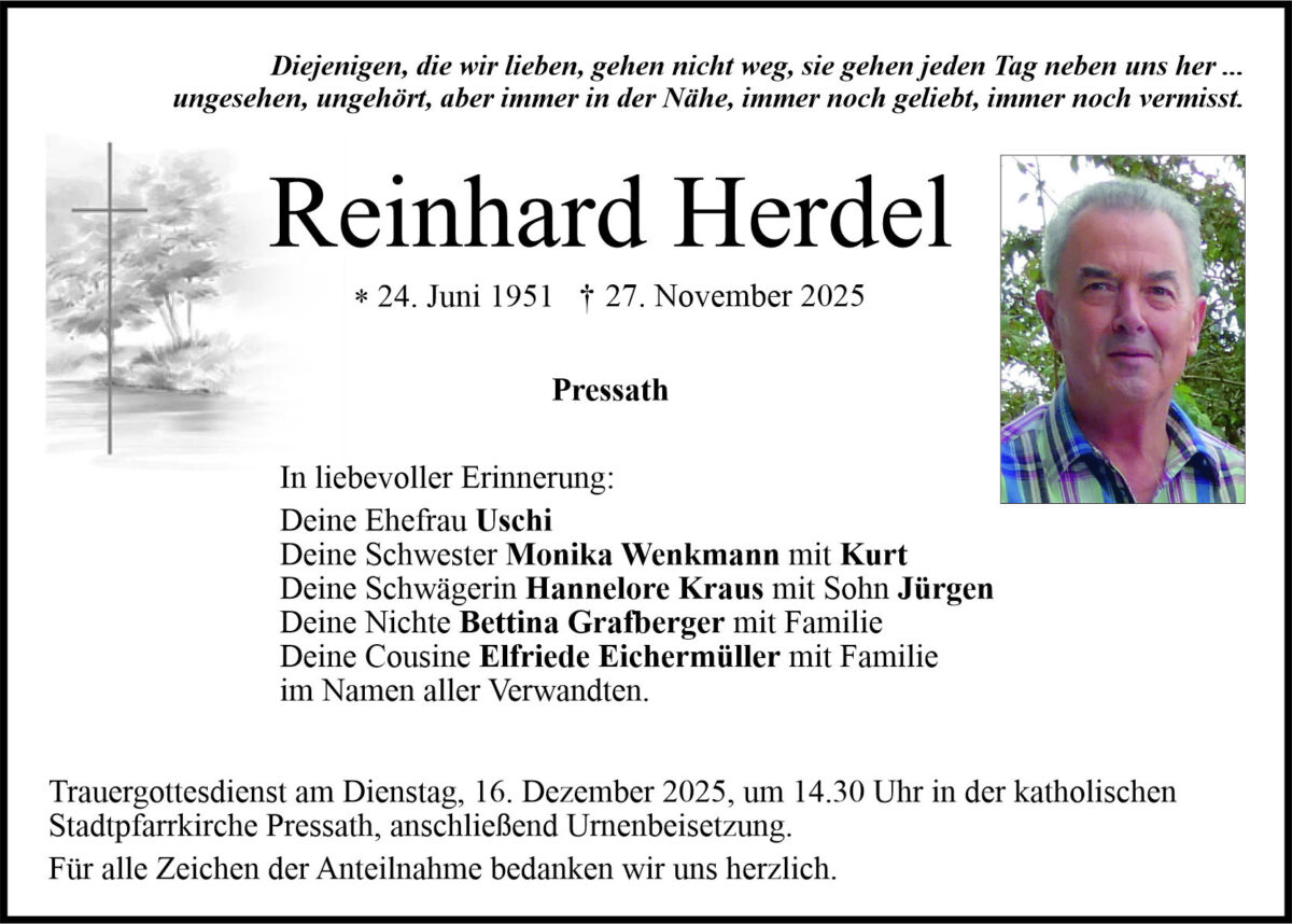 Traueranzeige Reinhard Herdel, Pressath