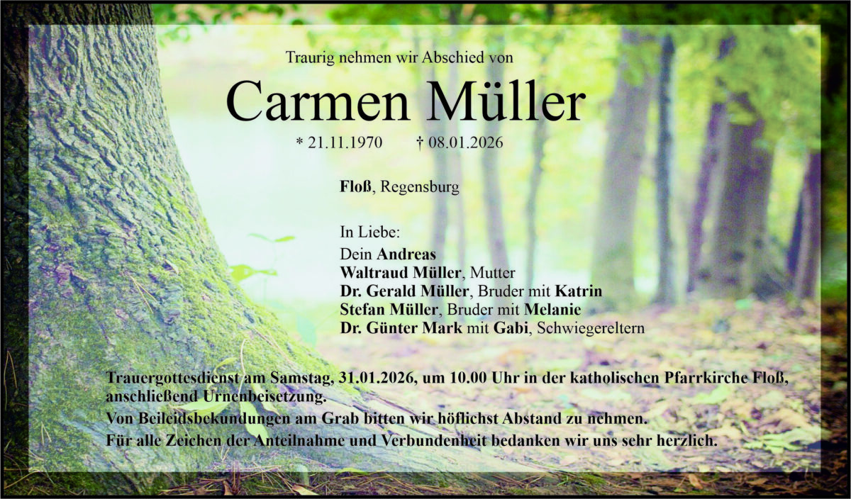 Traueranzeige Carmen Müller, Floß