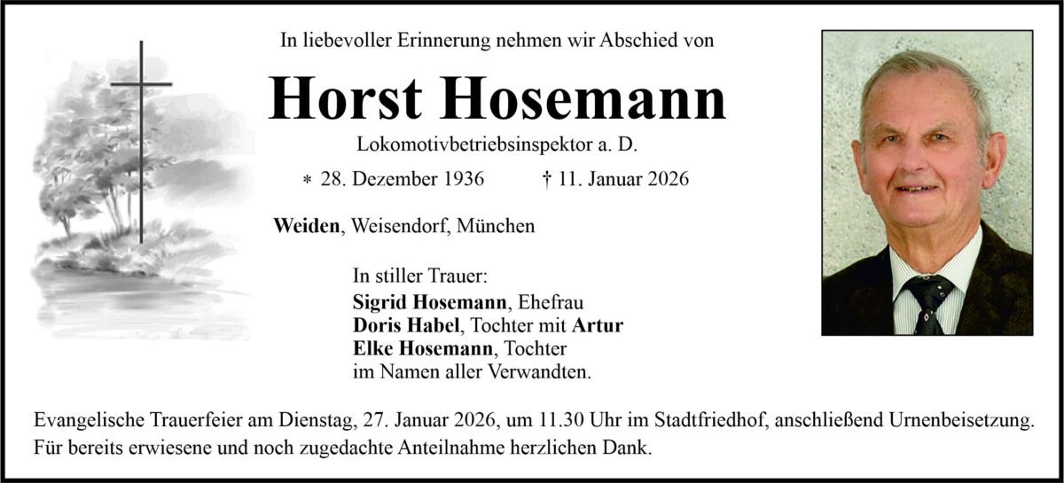 Traueranzeige Horst Hosemann, Weiden