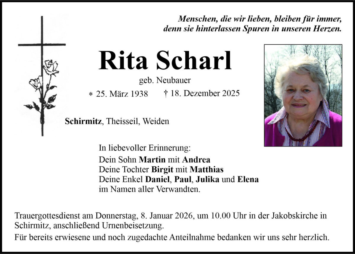 Traueranzeige Rita Scharl, Schirmitz