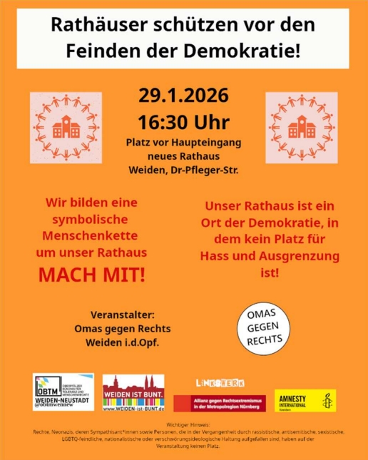 Aufruf zur Menschenkette am Rathaus in Weiden