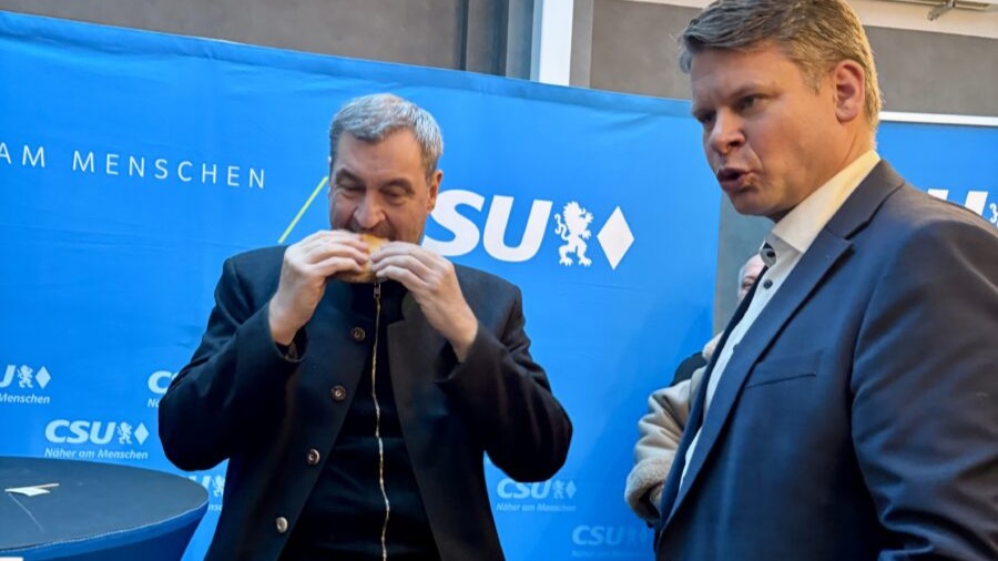 „Auf a Leberkässemmel“ mit Markus Söder: Blitzauftritt für CSU-Kandidat Benjamin Zeitler